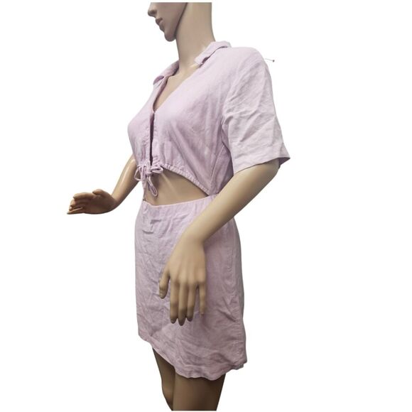 Abercrombie & Fitch Linen-Blend  Cutout Mini Shirt Dress in Lavender XS petite - Picture 3 of 7